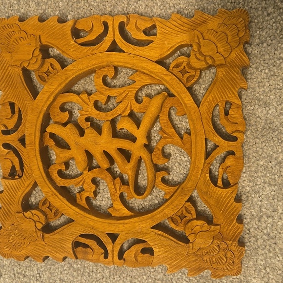 3 Piece Hand Carved Wood Chinese Wall Decor - Picture 2 of 7